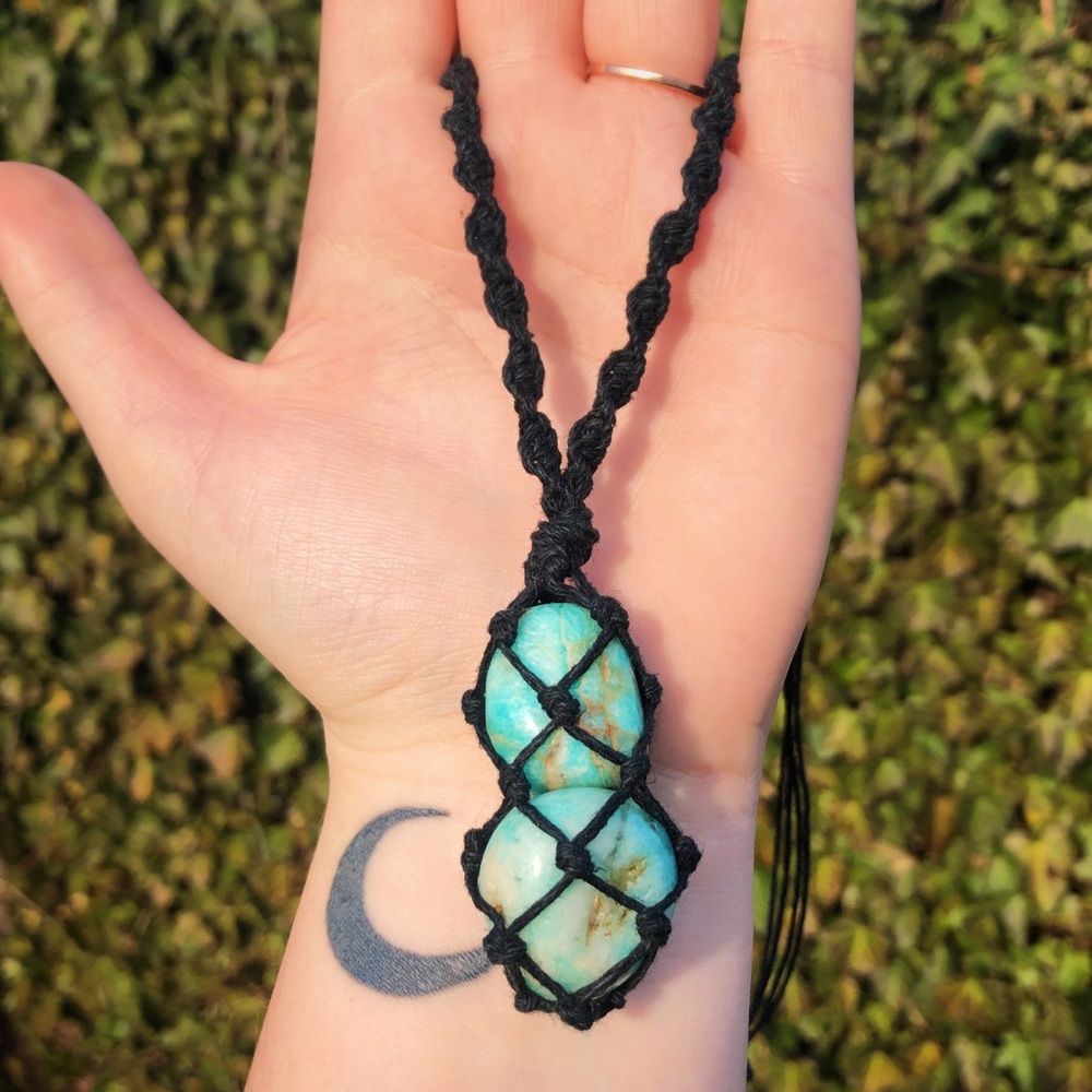 Amazonite Double Stone Macrame Necklace